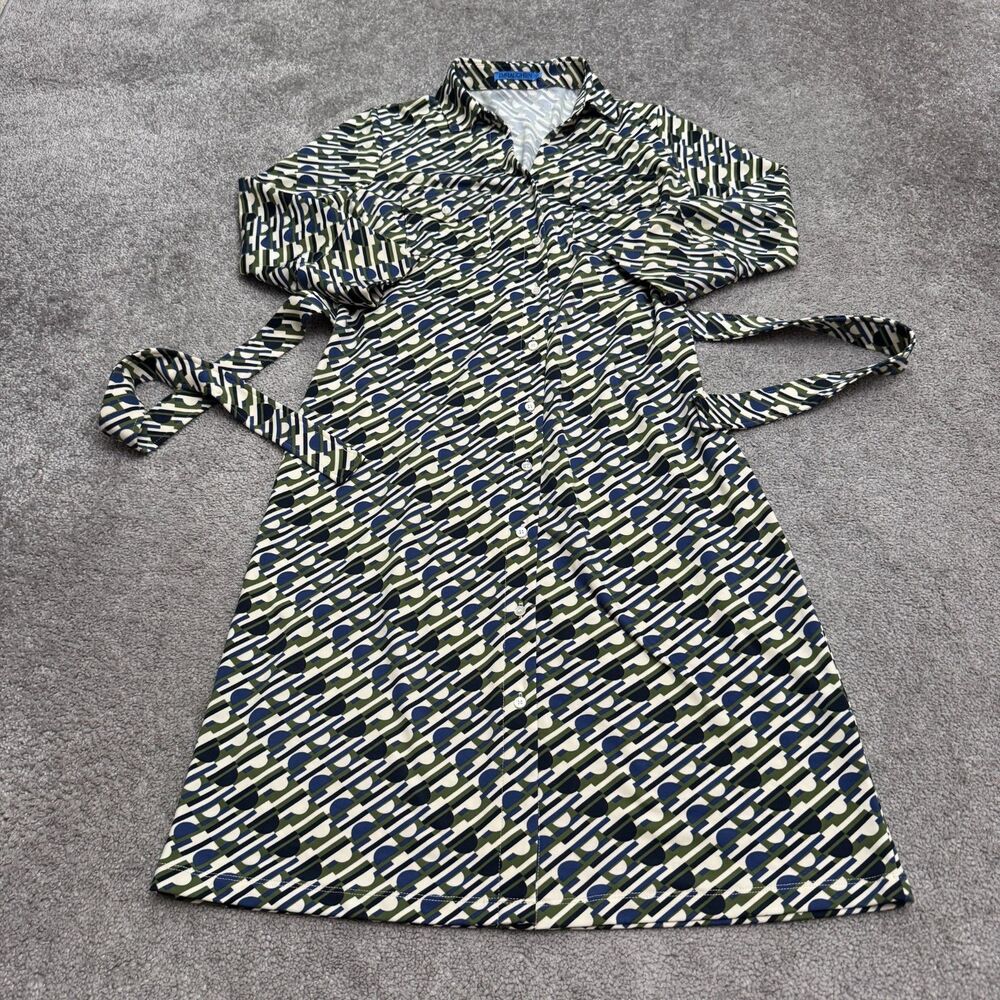 J.McLaughlin Geometric Print Belted Jersey Shirt Midi Dress Women Medium Stretch